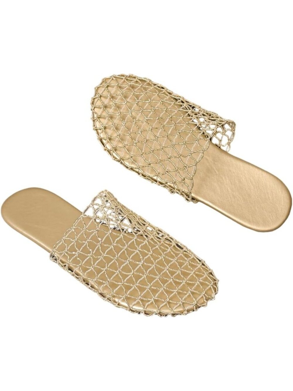Women's Gold Summer Fishnet Mesh Through Hollow Out Slip On Slides Flat Sandals